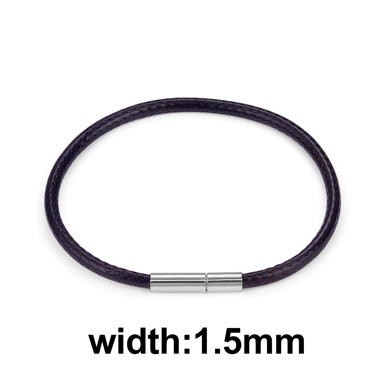 Elegant Black Brown Leather Bracelet Cord with Stainless Steel Clasp