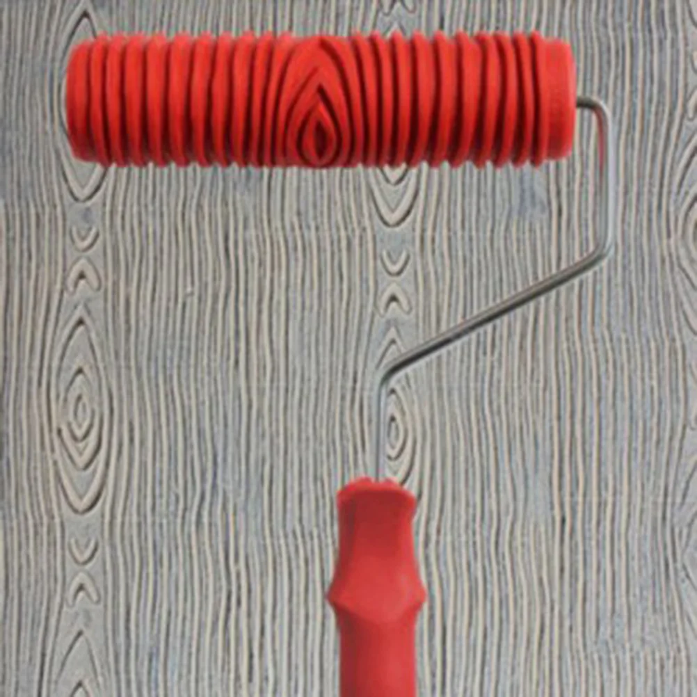 7 Inch Pattern Painting Roller Wood Pattern Roller Design Rollers Rubber Roller Pattern Wall Roller for Wall Decoration ( Red ) paint rollers 7 inch embossing roller paint brush plastic handle diy roller art brush rubber wood grain wall embossing tool