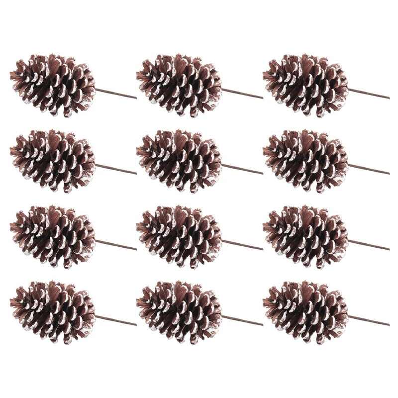 12Pcs Natural Pine Cone Picks Christmas Pinecone Sprays Medium Pinecones Picks With Wired Stems 8.3 Inch Tall For Xmas