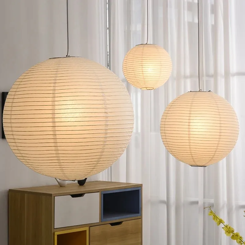 Nordic Wabi Sabi Wind Round Rice Paper Led Pendant Lights Living Dining Room Bedroom Loft Restaurant Bar Home Decor Chandelier 2
