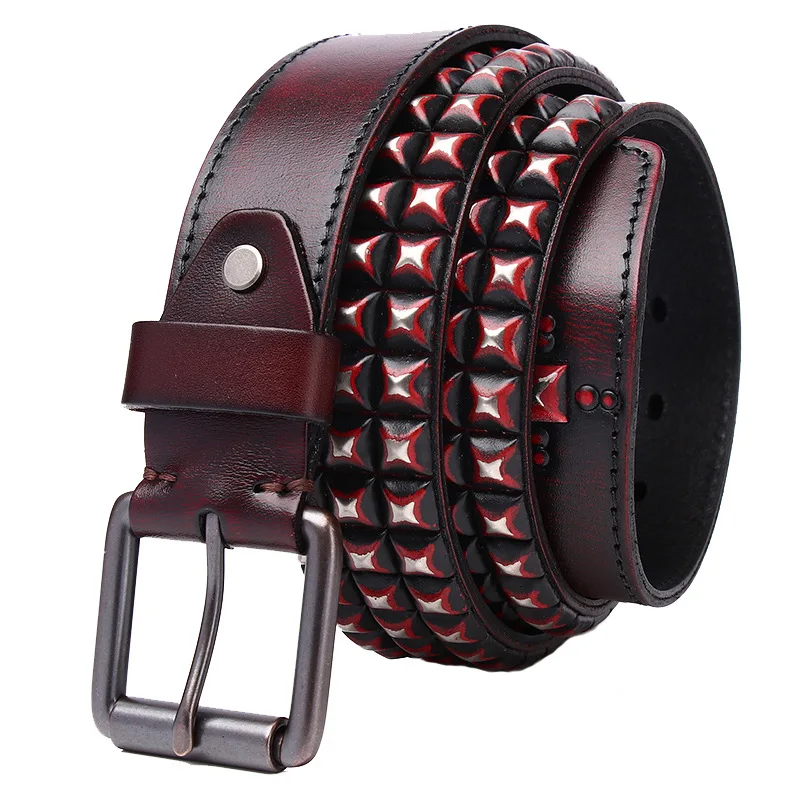 Männer Mode Echt leder Nieten Gürtel Vintage Pin Schnalle Gürtel Punk Rock Kleid Strapon schwarz rot Marke Designer Bund – Detail 14