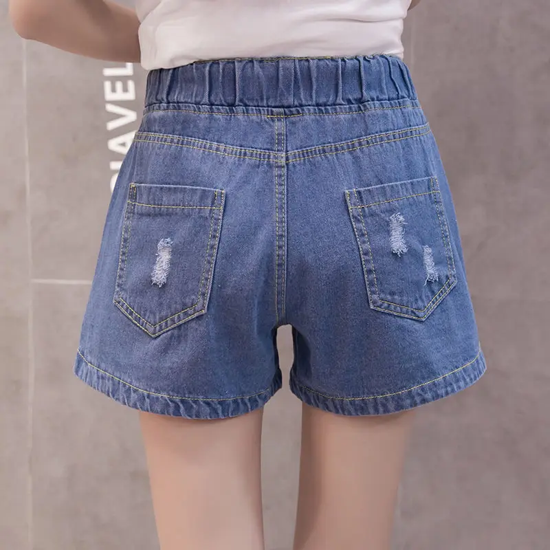Short Pants for Woman To Wear Office Denim Women's Shorts Ripped with Belt Jeans Work Elastic Waist Elegant Cheap Low Price XL
