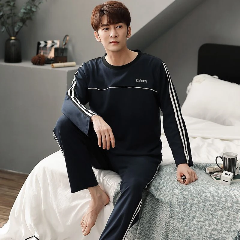 Autumn Long Sleeve Cotton Pajamas Sets for Men Korean Loose High Quality Sleepwear Pyjamas Male Homewear Home Clothes