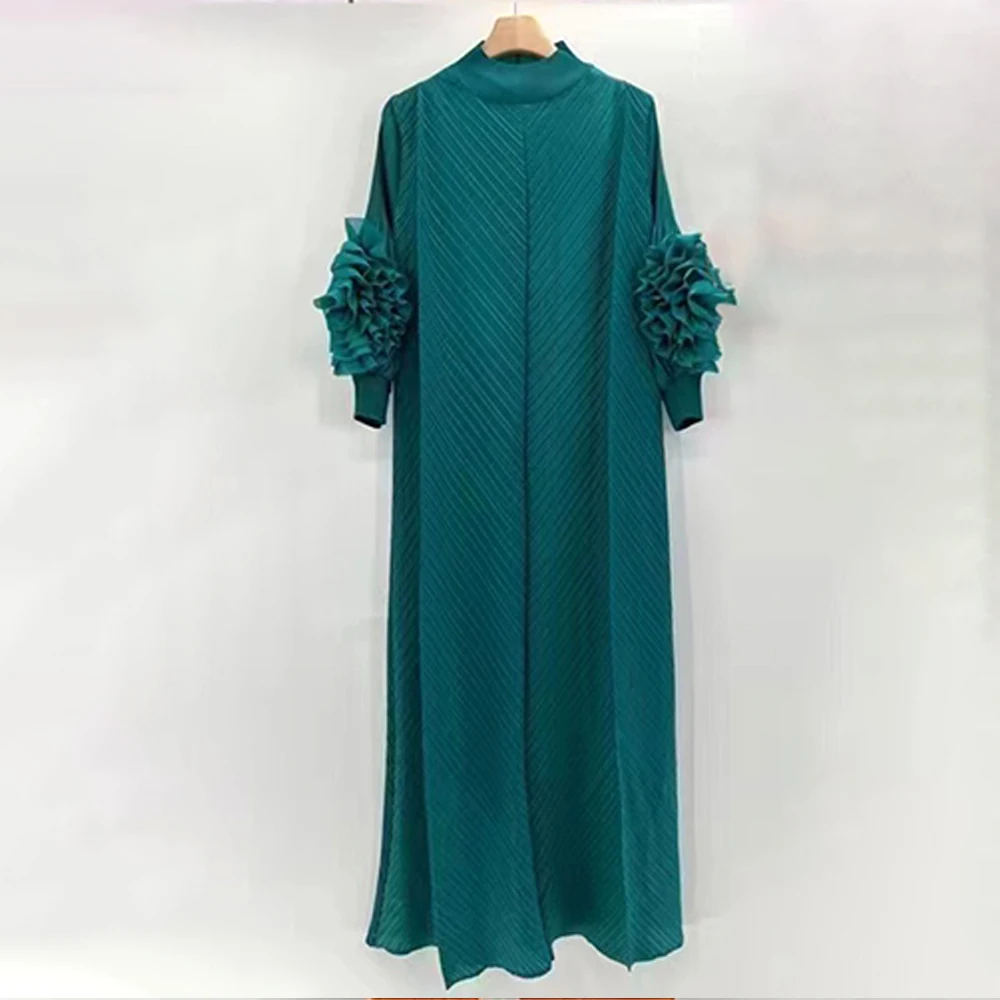 Miyake Pleated Maxi Long Dress 2024 Summer New Ruffles Mesh