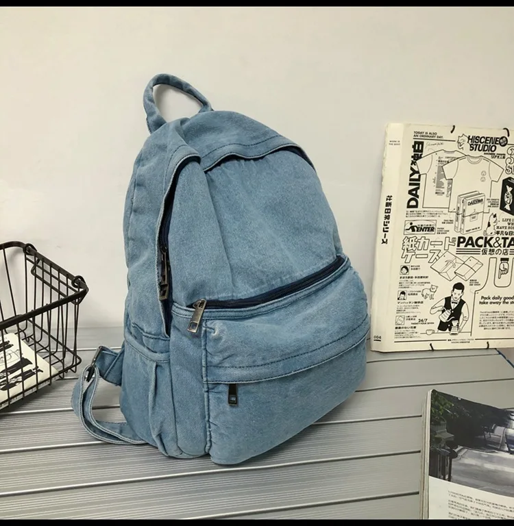 New Gray Denim Backpack Women's Leisure Travel Outing Shoulder Bag Female Fashion Schoolbags Suitable For Boys And Girls Mochila