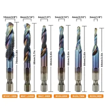 

12pcs Tap Drill Bit HSS Metric 1/4inch Hex Shank Cone Drill Hole Tapping Right Hand Thread Tap M3 M4 M5 M6 M8 M10 Chamfering