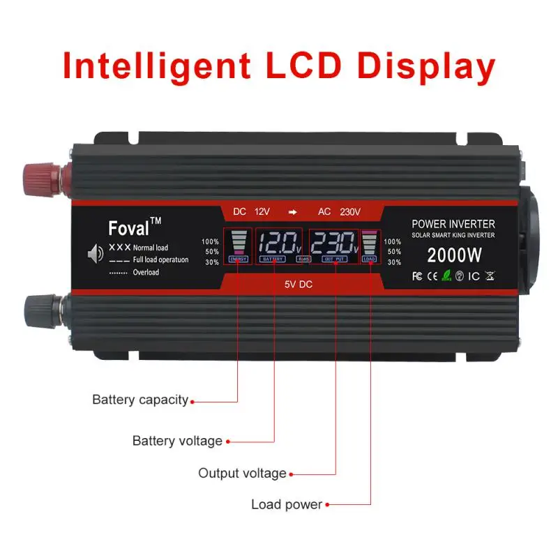 

Voltage Converter 12v To 110v 220v Portable High Power Output With Digital Display Screen Mini-car Power Supply Solar Inverter