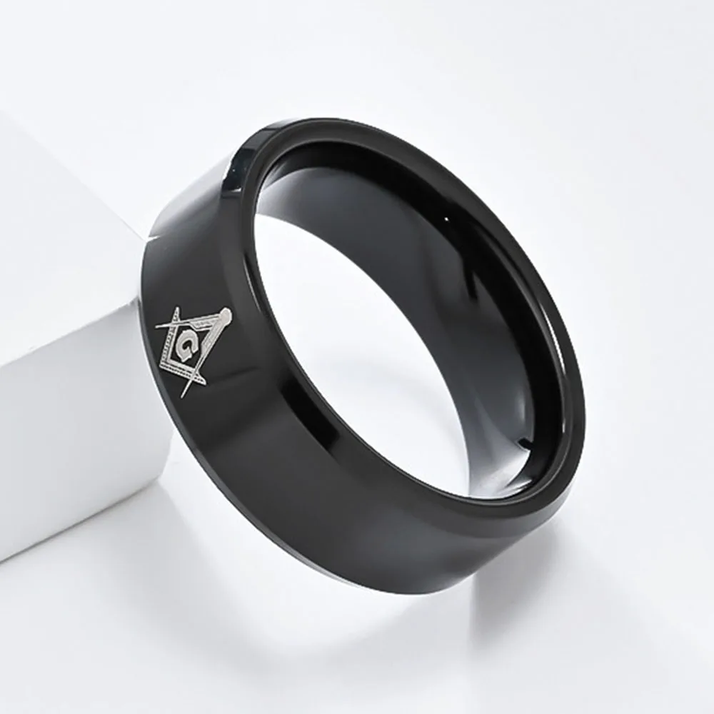 European And American Freemasonry Tungsten Steel Ring For Men, Niche Personality Brotherhood Hand Jewelry Rings 6