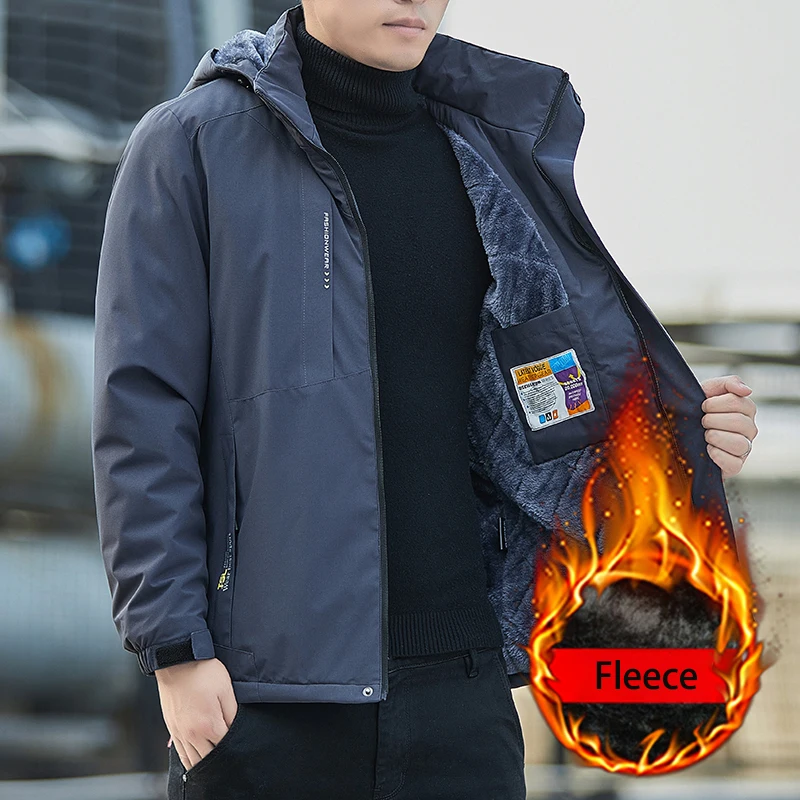 Men's Winter Simple Parka Velvet Jacket Outdoor Windproof and Waterproof Multi-purpose Jacket Men's Skin-friendly Warm Jacket