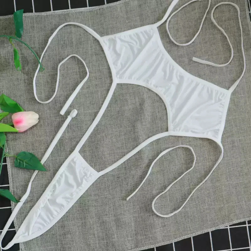 Lady Fancy Underwear Short Dresses Sexy Girl Sex Shop Sexy Lingerie Tight Suspender Neck Hanging Deep V-strap Latex Sexy Outfits