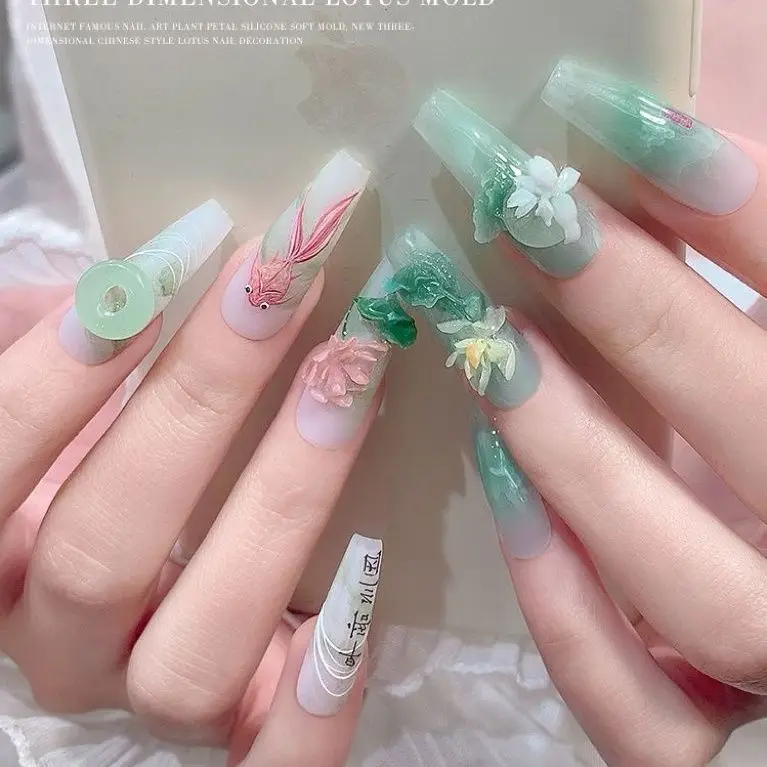 1pc  Lotus 3D Nail Acrylic Mold Nail Art Mould Silicone Nail Art Templates Nails Mold For DIY Nail Decoration 2