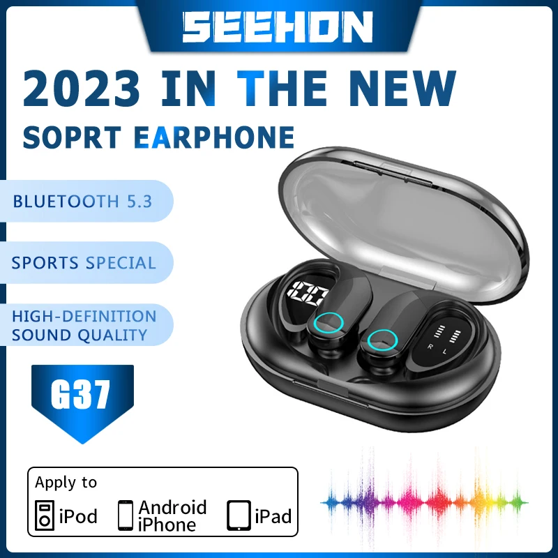 

2023 New G37 TWS Bluetooth 5.3 Earphones Wireless Headphones HiFi Stereo Hanging Ear Waterproof Noise Cancelling with Mic Headse