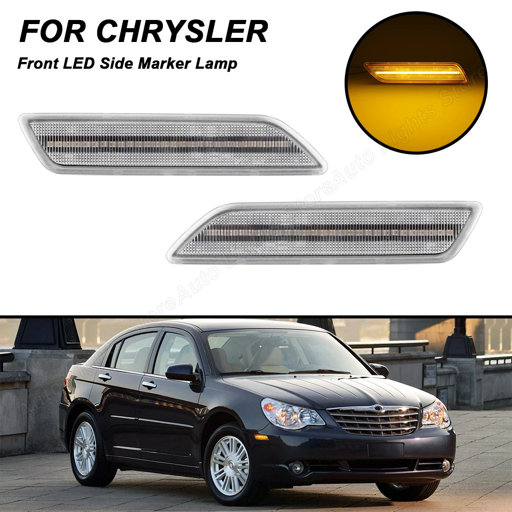 

For Chrysler Sebring Sedan 2007-2010 Convertible 2008-2010 Pure Amber Front Bumper Side Marker LED Lights Turn Signal Lamps