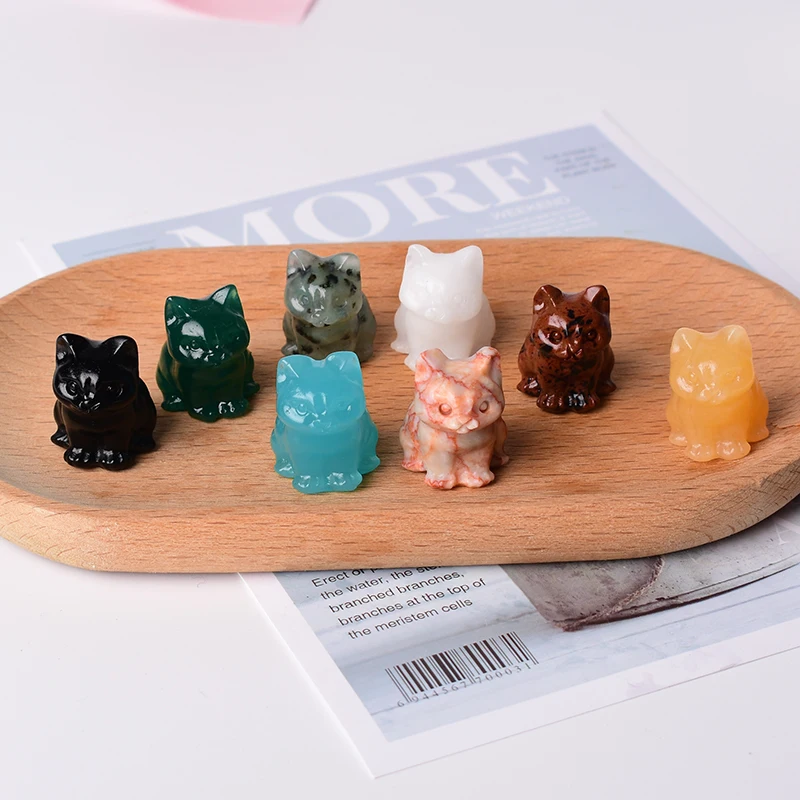 천연석 미니 고양이 입상, 동물 돌 레이키 광택 공예품, 작은 장식, 집 장식 기념품, 1PC