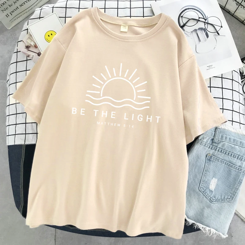 Be The Light Matthew 5:14 Prints Women T-Shirt Summer Cotton T Shirts Street Hip Hop Short Sleeve Breathable Street T Shirt