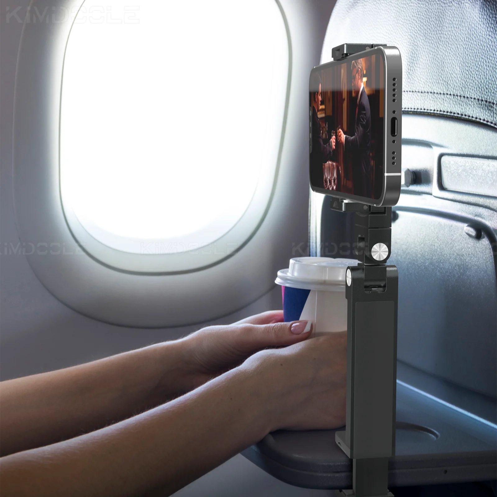 Metal Airplane Phone Holder Adjustable Phone Stand for Travel Selfie Rotating Desk Clamp Portable Foldable Hook Universal Mount