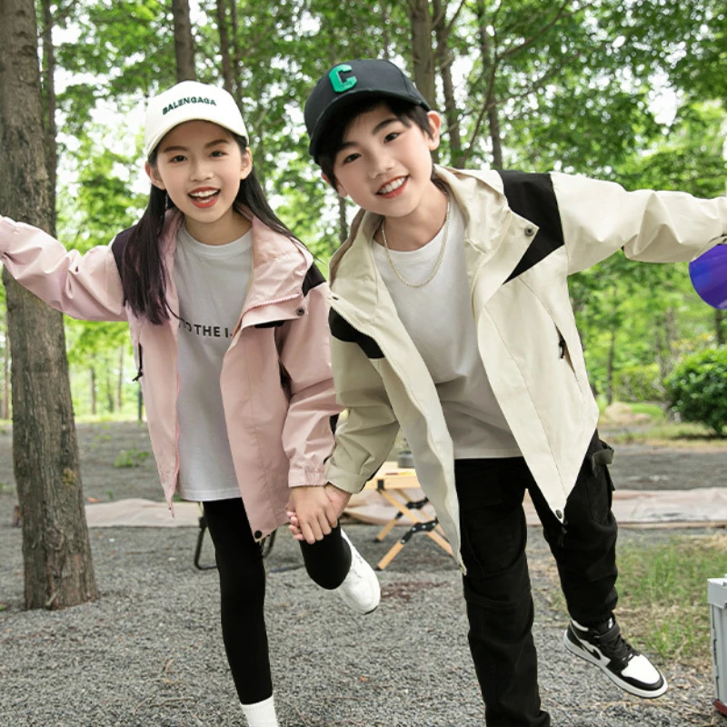 Kids Outdoor Jacket Suit Hooded Hiking Jackets Removable Padded Lining 2pcs Waterproof Windproof Out Sports Camping Outwear Coat
