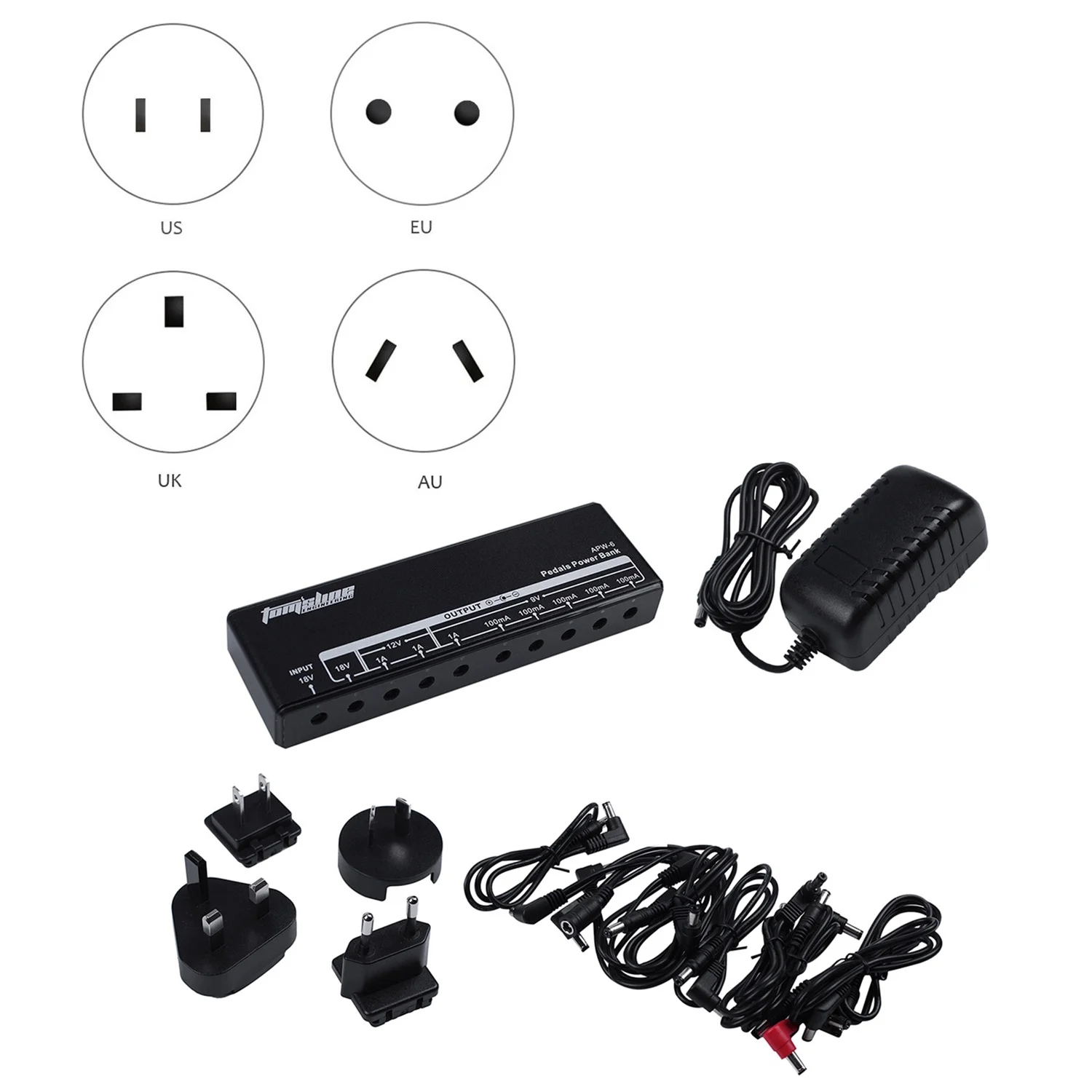 Guitar Effect Pedal Board Power Supply Bank Guitar Processor 9V/12V/18V Uk/EU/US Plug Aroma Apw-6