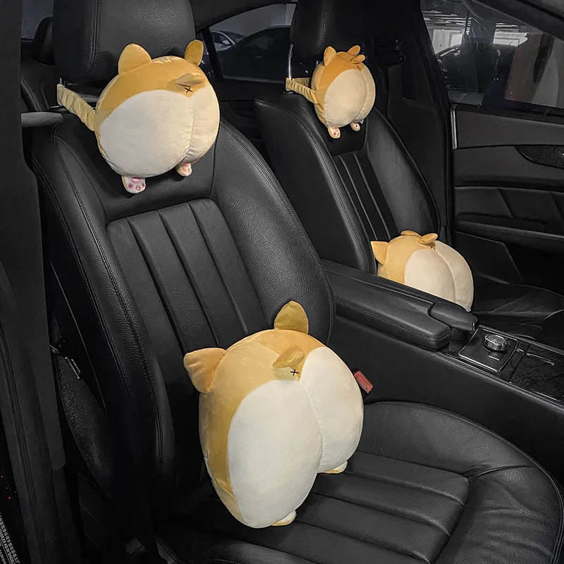 Plush Corgi Dog Butt Car Neck Pillow Cute Car Pillow Car Lumbar