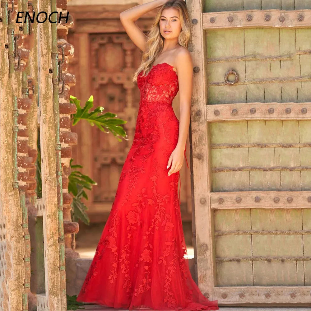 ENOCH Modern Mermaid Cocktail Dresses Sweetheart Lace Appliques Backless Evening Gown Illusion Floor Length Vestidos De Gala New