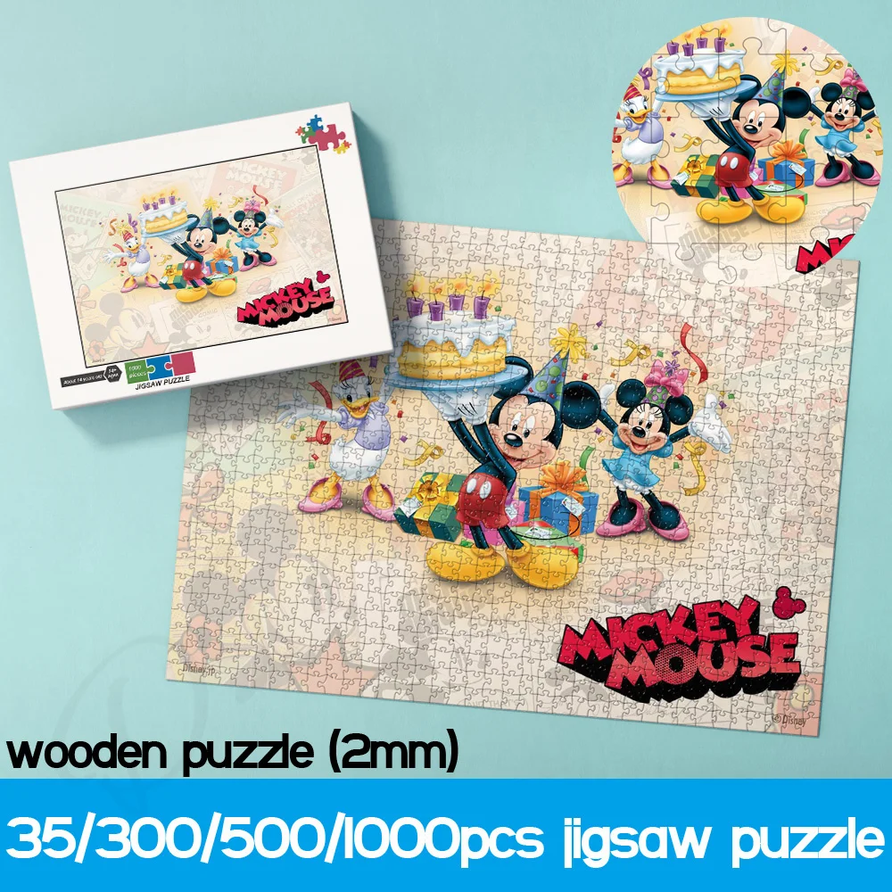 

Disney 1000 Pieces of Puzzles Mickey Birthday Party Cartoon Wooden Box Jigsaw Puzzles Funny Unique Decompression Toys for Kids