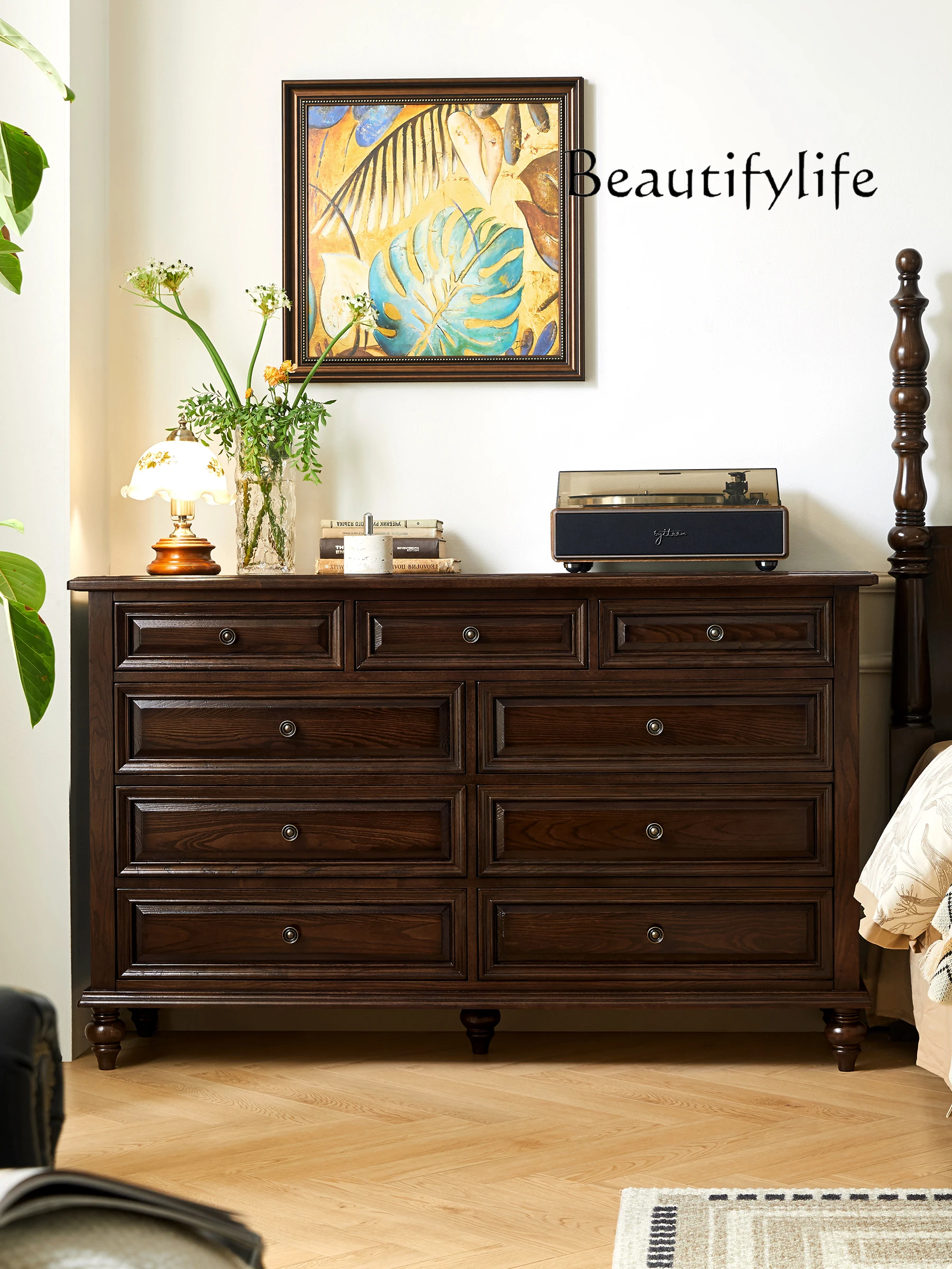 

American-Style Solid Wood Living Room Wall Chest of Drawers Country Idyllic and Retro Bedroom Storage Cabinet