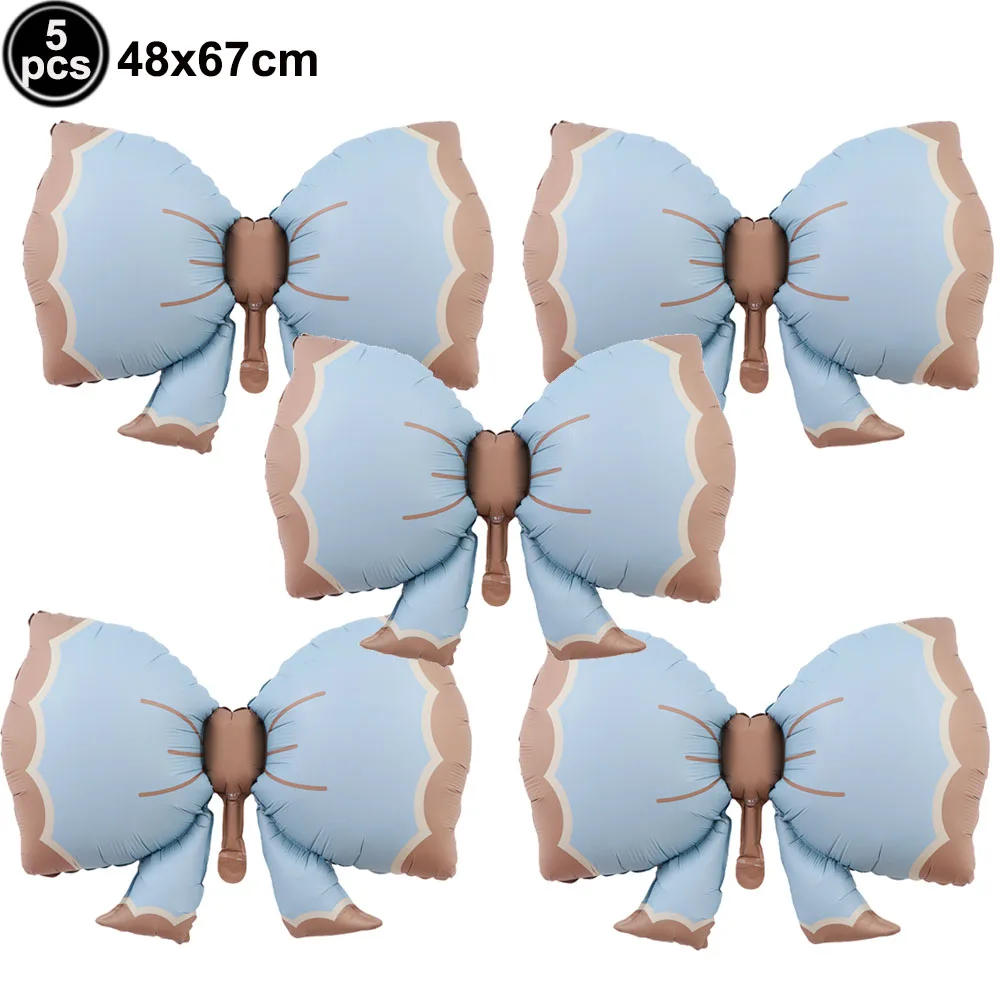 Blue Bow Themed Birthday Party Decoration Set - Balloons, Banner, Garland, & Cake Toppers