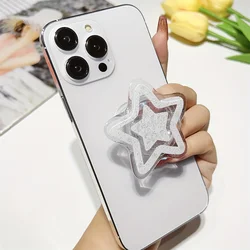 Sparkling Star - Shaped Retractable Phone Stand - Cute Transparent Desktop Holder (White)