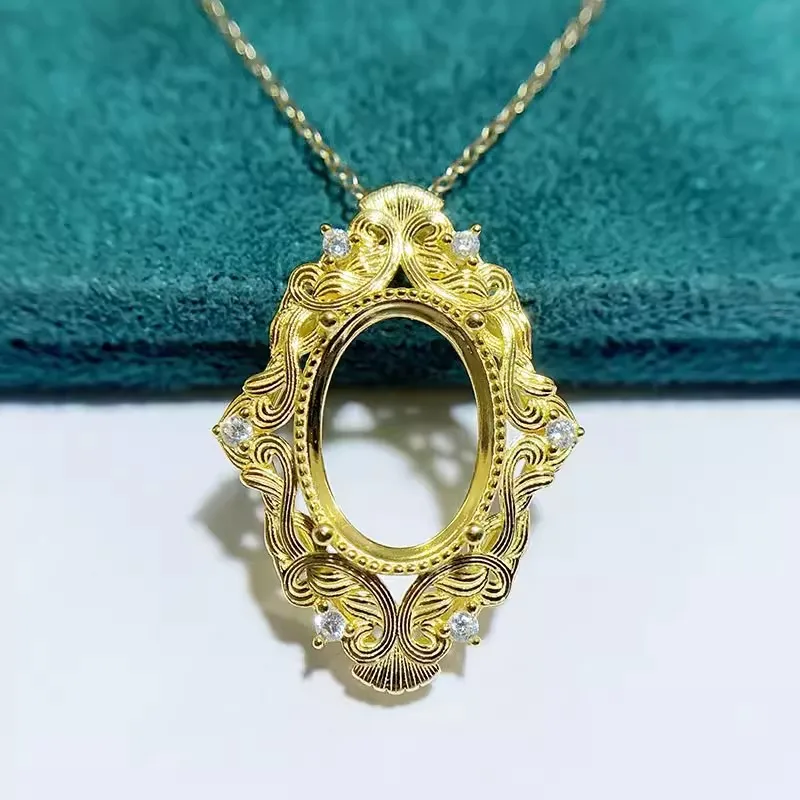 MeiBaPJ 10mm*14mm Elliptic Stone DIY 925 Silver Holder Fashion Pendant Necklace Empty Setting Fine Wedding Jewelry for Women