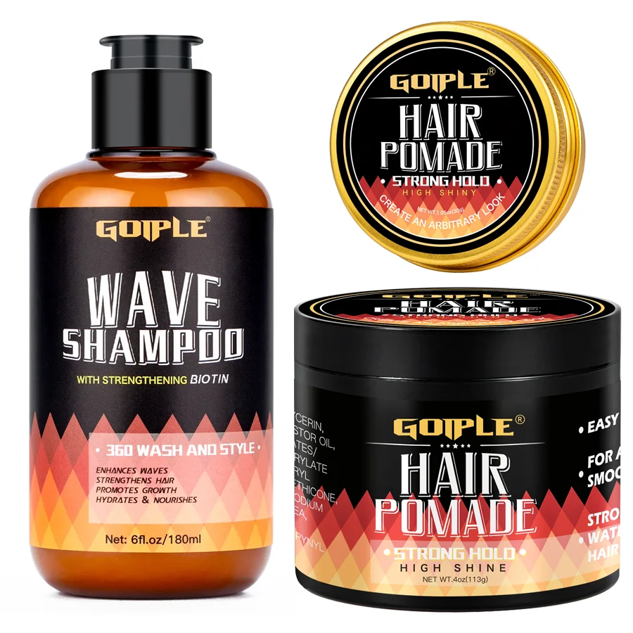 180ml Wave Shampoo Deep Clean Hair Styling Pomade Cream 360 Style High Shine Strong Hold Layered Control Wavy For Men