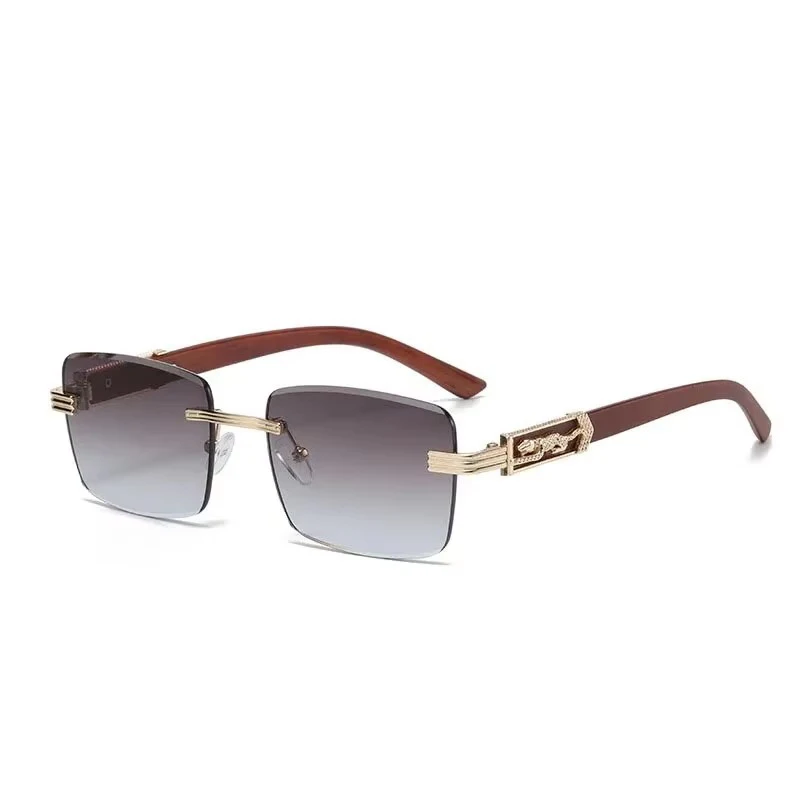 Retro Rimless Sunglasses, New Square Frame Men's Sunglasses, Trendy Leopard Car Sunglasses 90196