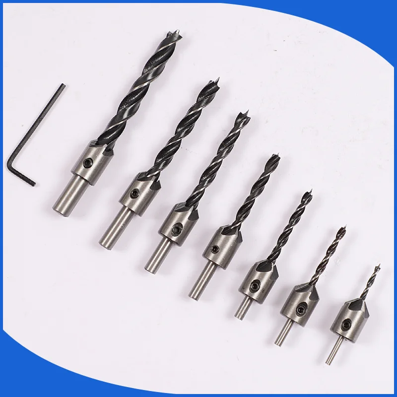 

7Pcs 3/4/5/6/7/8/10mm HSS Countersink Drill Bit Set Reamer Woodworking Chamfer Drill Counterbore Pliot Screw Hole Drill Cutter