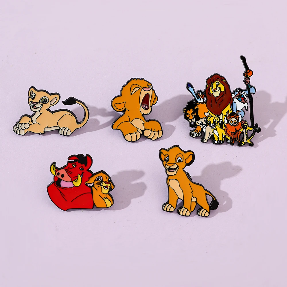 5 Pcs 크리 에이 티브 애니메이션 브로치 패션 Simba 금속 배지 쥬얼리 의류 배낭 액세서리 친구를위한 선물