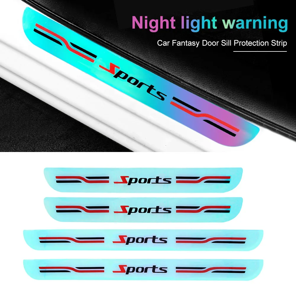 

4PCS Car Anti Scratch Door Sill Plate Protectors Strip Car Luminous Sill Strip Anti-scratch Protection Sticker Auto Acessories