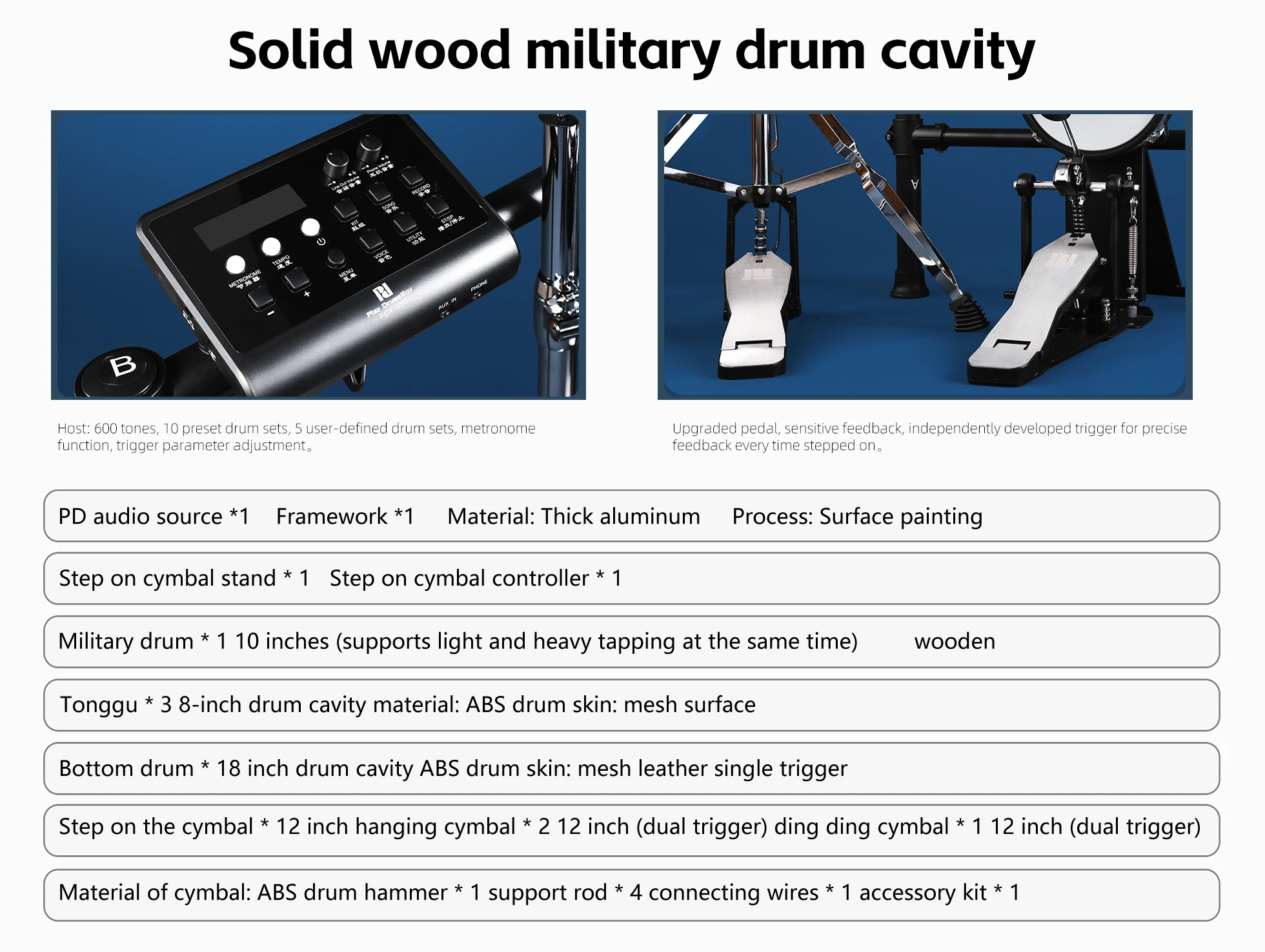 PDX550 Electric 5-Pad Drum Set Home Studio Practice Kit Mesh Head Sound Module Rack System Silicone-for Musical Function