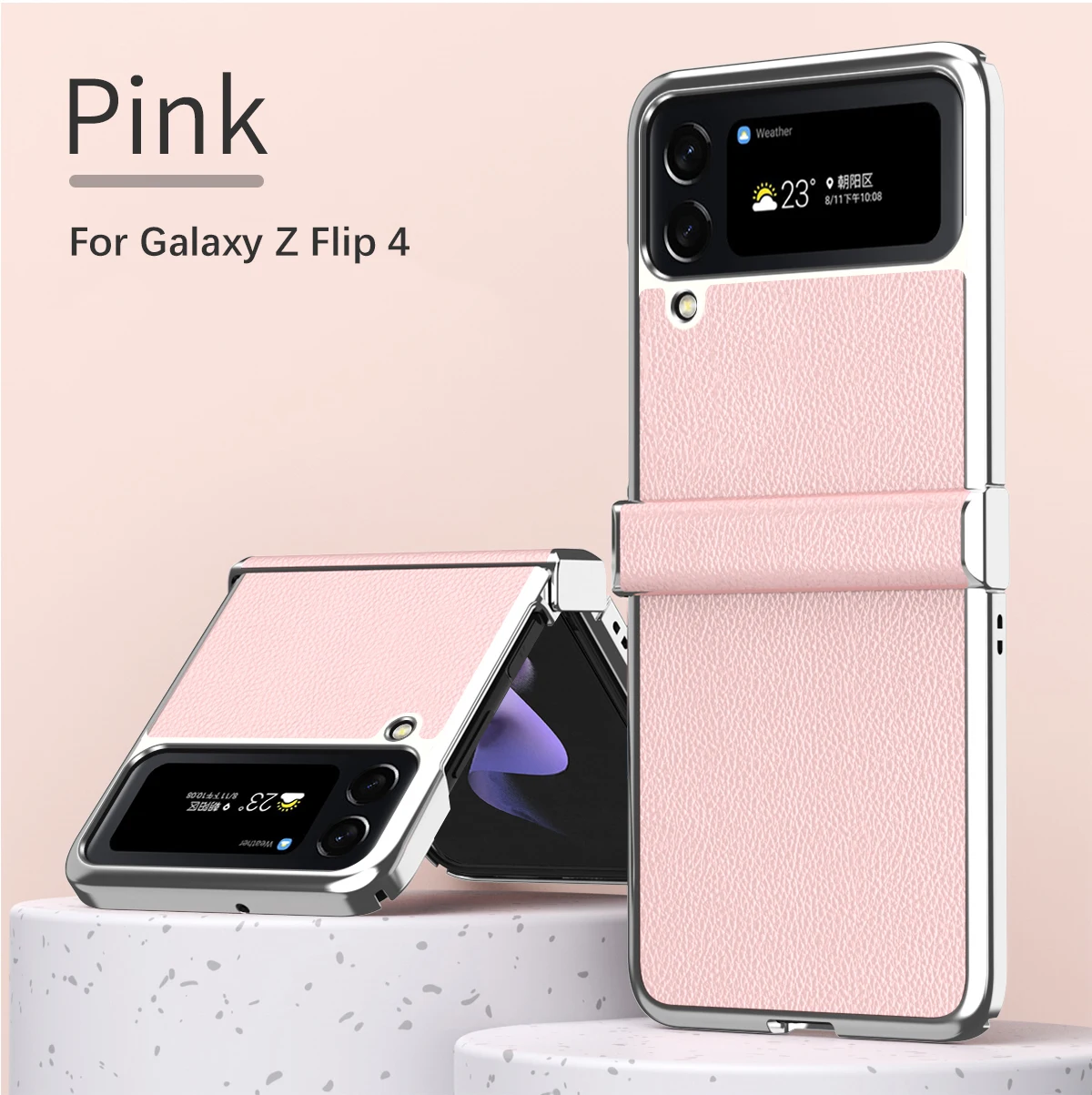 

Металлическая рамка с узором Личи для Samsung Galaxy Z Flip 4, складной чехол, очень мягкий, изготовлен из удобной потертой кожи