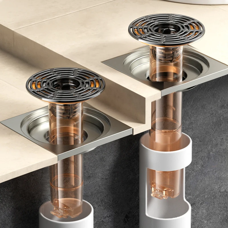 Lengthen Anti-Odor Floor Drain Removable Hair Strainer With Grid Grate One Way Drain Backflow Preventer for Kitchen Bathroom