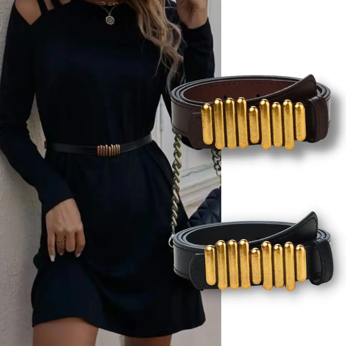 New Fashion Leather Thin Belt For Women Vintage Metal Buckle Waist Belt Designer Ladies Dress Decoration Waistband High Quality