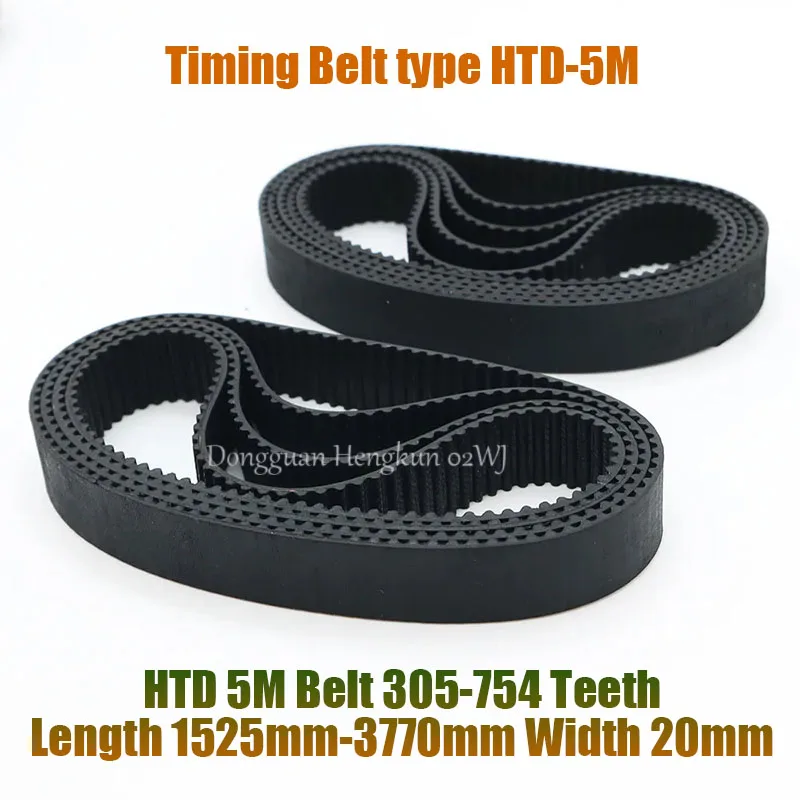 HTD 5M Timing Belt 1525-2000-3000-3770mm Length 20mm-Width 5mm-Pitch Rubber Pulley Belt HTD5M Teeth 305T-754T Synchronous Belt