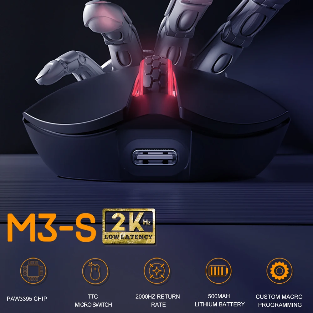 Motospeed-Darmoshark M3s Mini Mouse, 2KHz, E-sports, Jogos,