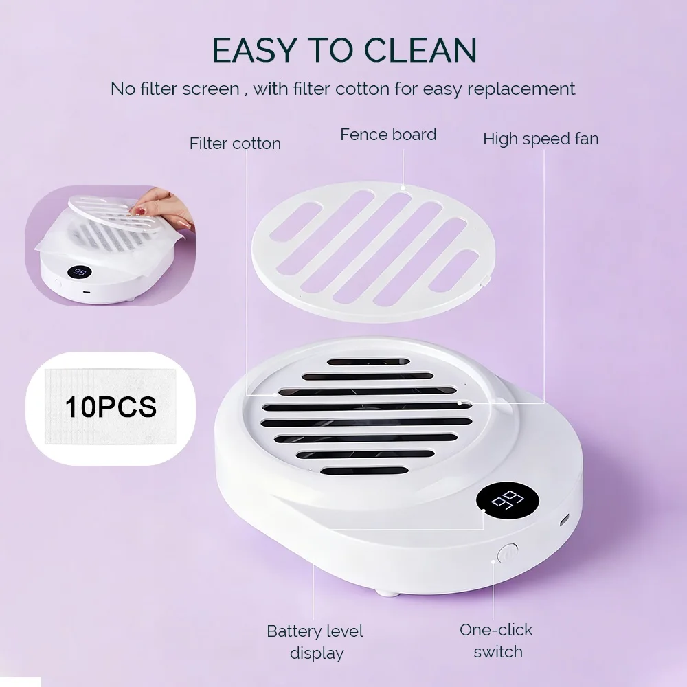 4000rpm Strong Suction Nail Dust Collector USB Dust Suction Collector Professional Nail Dust Extractor Wireless Nail Art Salon