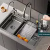 Waterfall Kitchen Sink Topmount Single Bowl Wash Basin Stainless Steel Workstation with Drain Accessories Knife Holder Faucet 2
