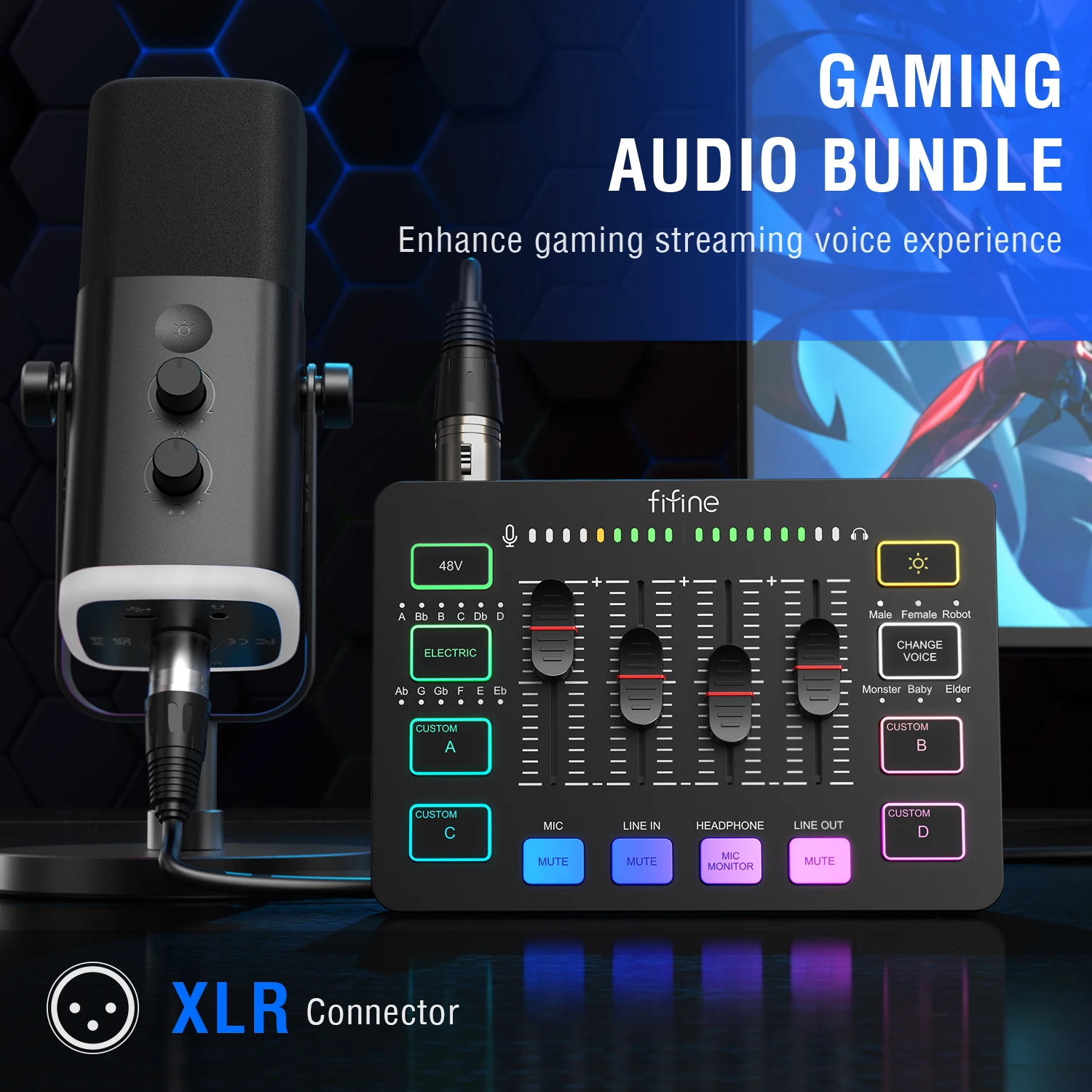 FIFINE Gaming Audio Set Microphone/Mixer/Headset for