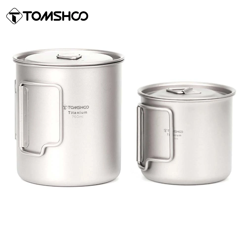 Tomshoo Ultralight Titanium Cup Portable Outdoor Camping Picnic Water Cup Mug with Foldable Handle 300/350/420/450/550/650/750ml portable cups portable folding cups titanium cup