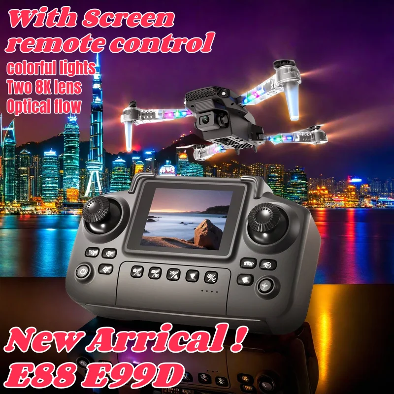Drone Quadcopter RC Helicopter Night Lighting E99D E88D Screen controlled Professional Mini Drone 4K 2 Camera Optical Flow Remote Control Aircraft Kid Gifts