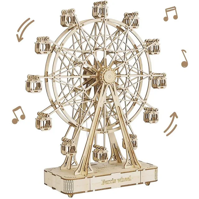 Robotime DIY Rotatable 3d Wooden Puzzle Music Box Ferris Wheel For Gifts 1