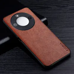 Luxury Leather Business Style Retro Litchi Pattern Back Cover for Honor X9c (Auburn)