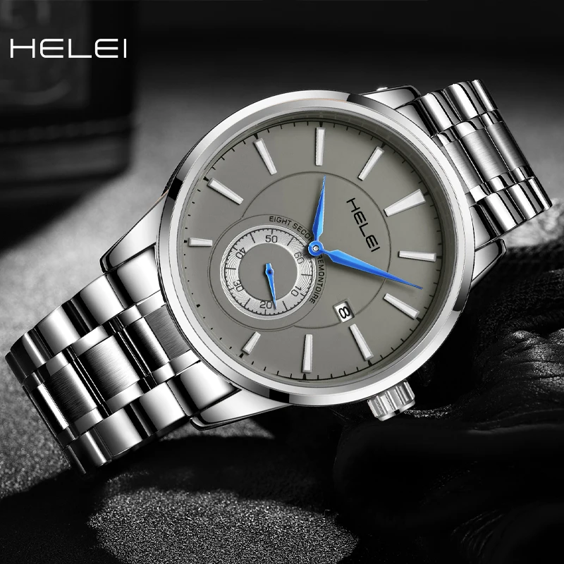 HELEI2024 Original Luxury Brand Men's Watch Waterproof Stainless Steel Classic Business Quartz Wristwatch Gift For Men