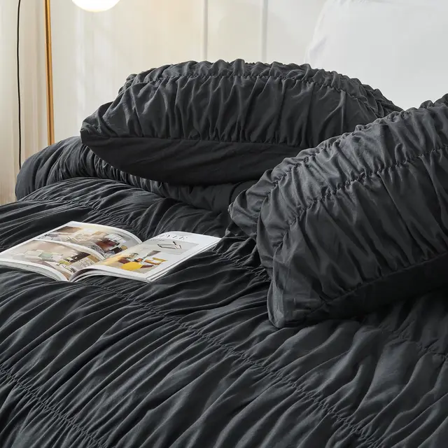 Ruched Black Duvet Cover Soft and Luxury Twin Queen King Comforter Cover Boho Shabby Chic Bedding Set - Fluffy 2/3 Piece Set 2