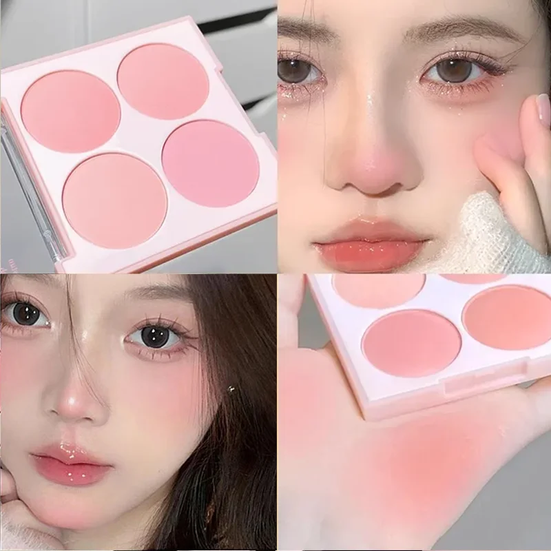 Matte 4-color blush palette,Pink,purple Sweat-proof waterproof natural nude makeup outline carmine purple series, daily outing 2